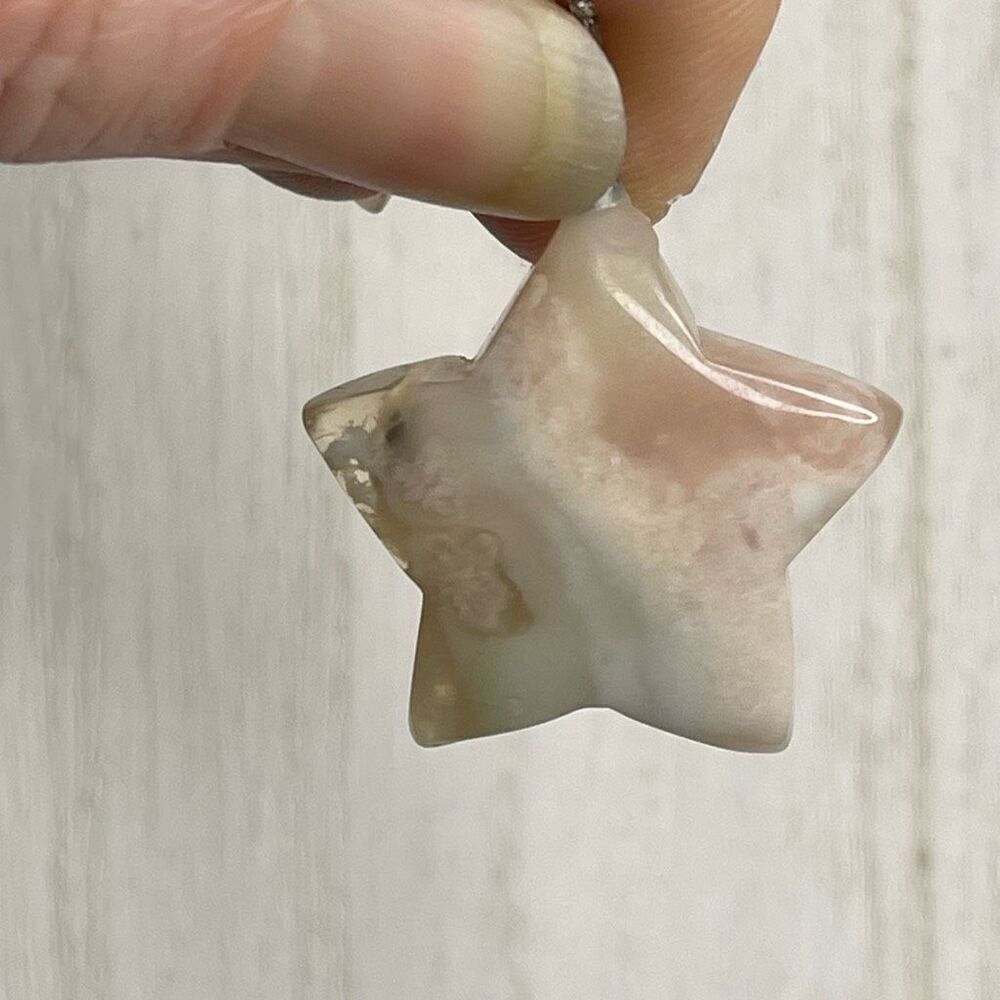 Flower agate pink yellow green star carving pendant stainless steel chain neckla